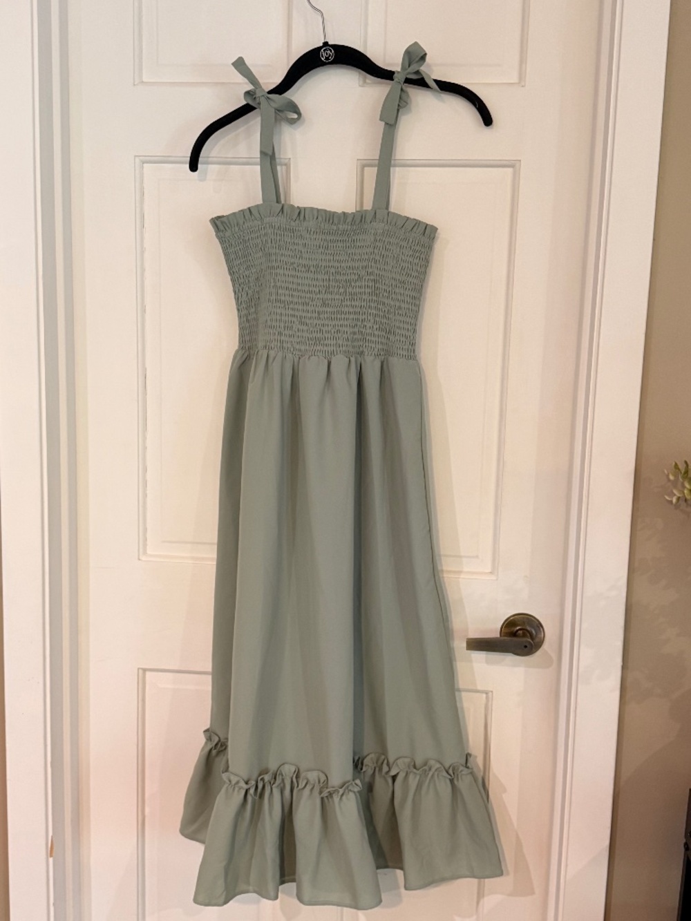 Sage Green Smocked Tie Strap Maxi Dress Girls Boho Cottagecore Sz 12